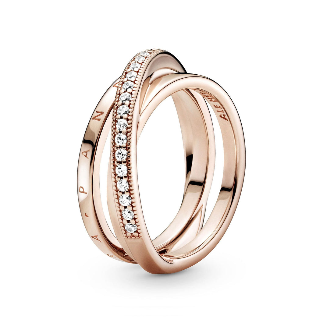 Pandora Crossover Pave Triple Band Ring, Rose Gold-Plated - Size 8.5