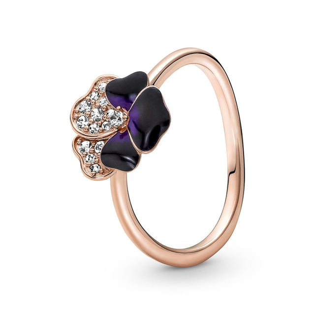 Pandora Deep Purple Pansy Flower Ring, Rose Gold-Plated - Size 9