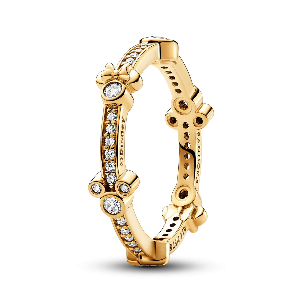 Pandora - Disney, Mickey Mouse & Minnie Mouse Sparkling Eternity Gold-Plated Ring - Size 4.5