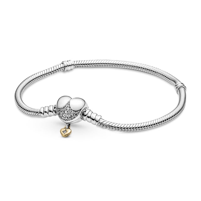 Pandora - Disney, Moments Heart Clasp Snake Chain Bracelet, Gold-Plated - 6.7in