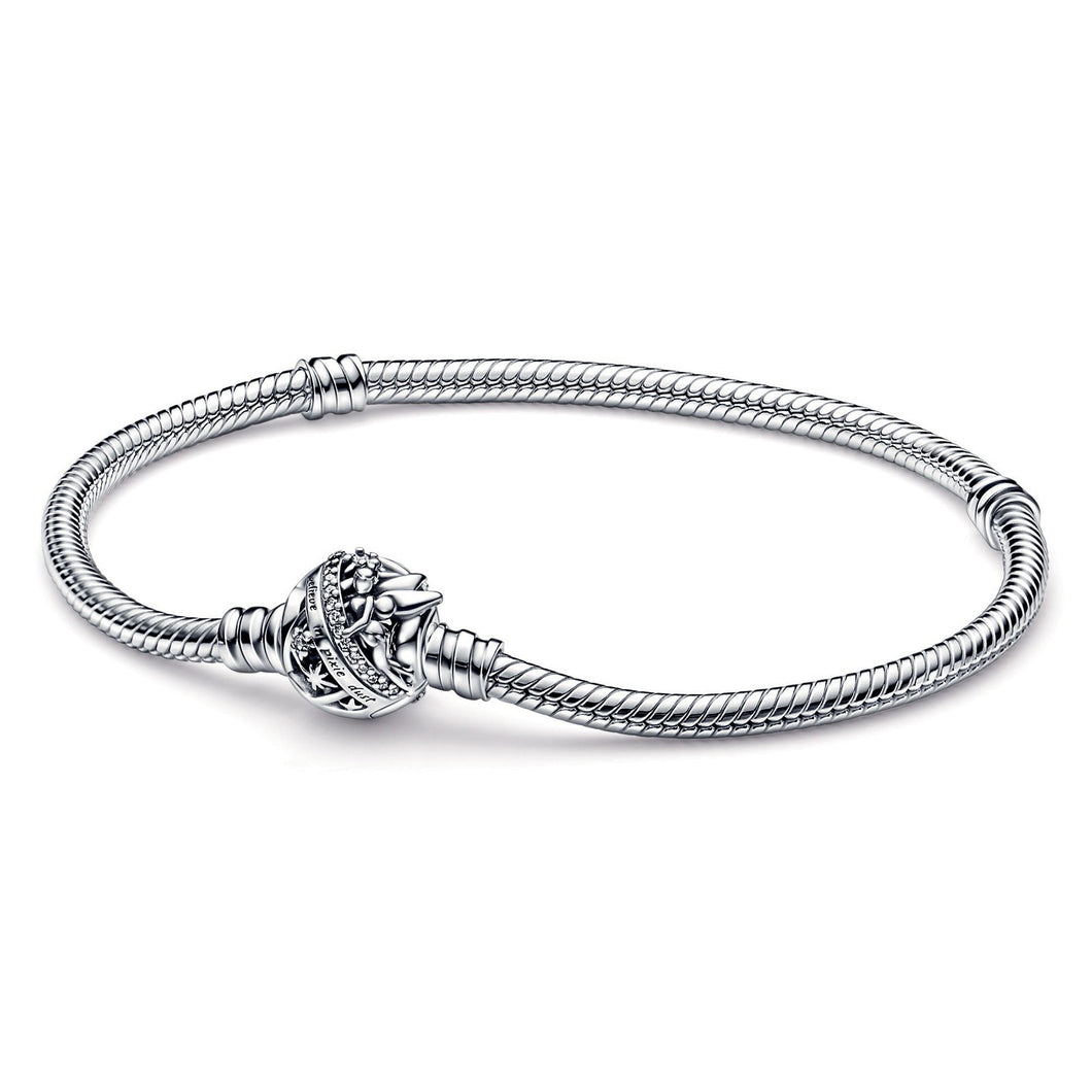 Pandora - Disney, Tinker Bell Clasp Pandora Moments Snake Chain Bracelet | Size 6.3 Inches