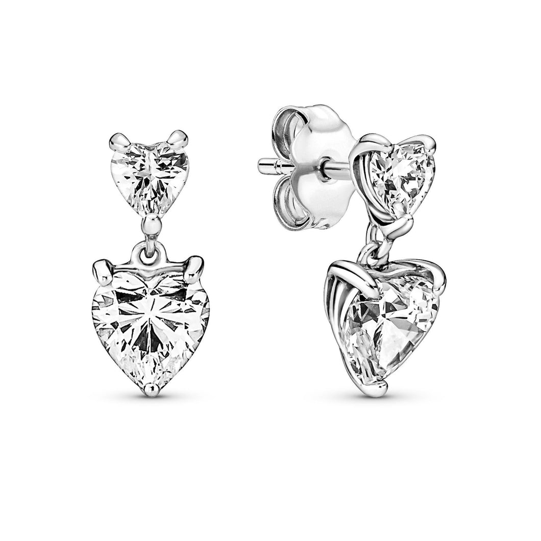 Pandora Double Heart Sparkling Stud Earrings