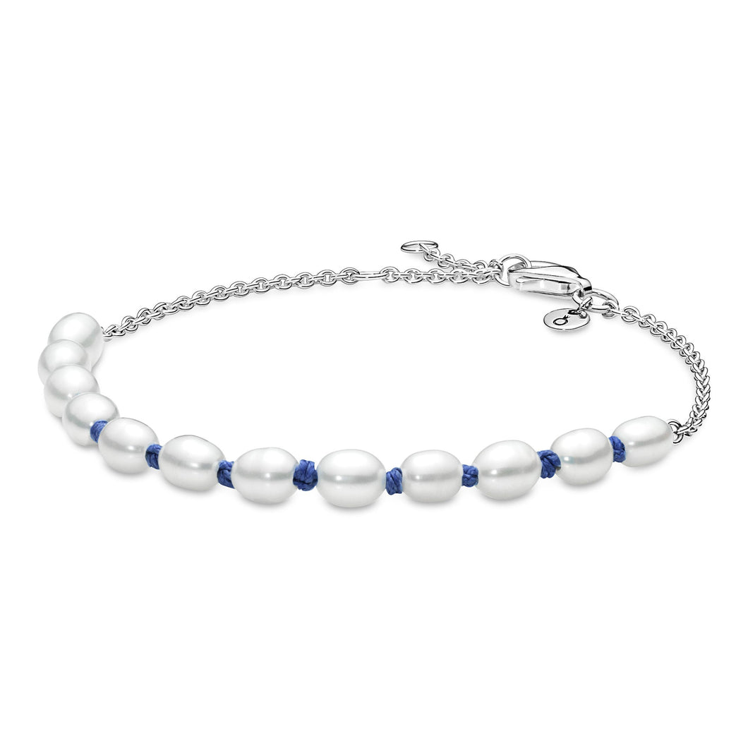 Pandora Freshwater Cultured Pearl Blue Cord Chain Bracelet - 7.1 Inches