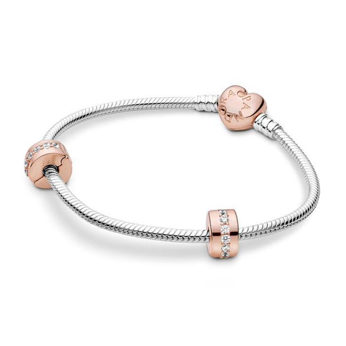Pandora Heart Clasp Iconic Bracelet Gift Set, Rose Gold-Plated - 7.1inches