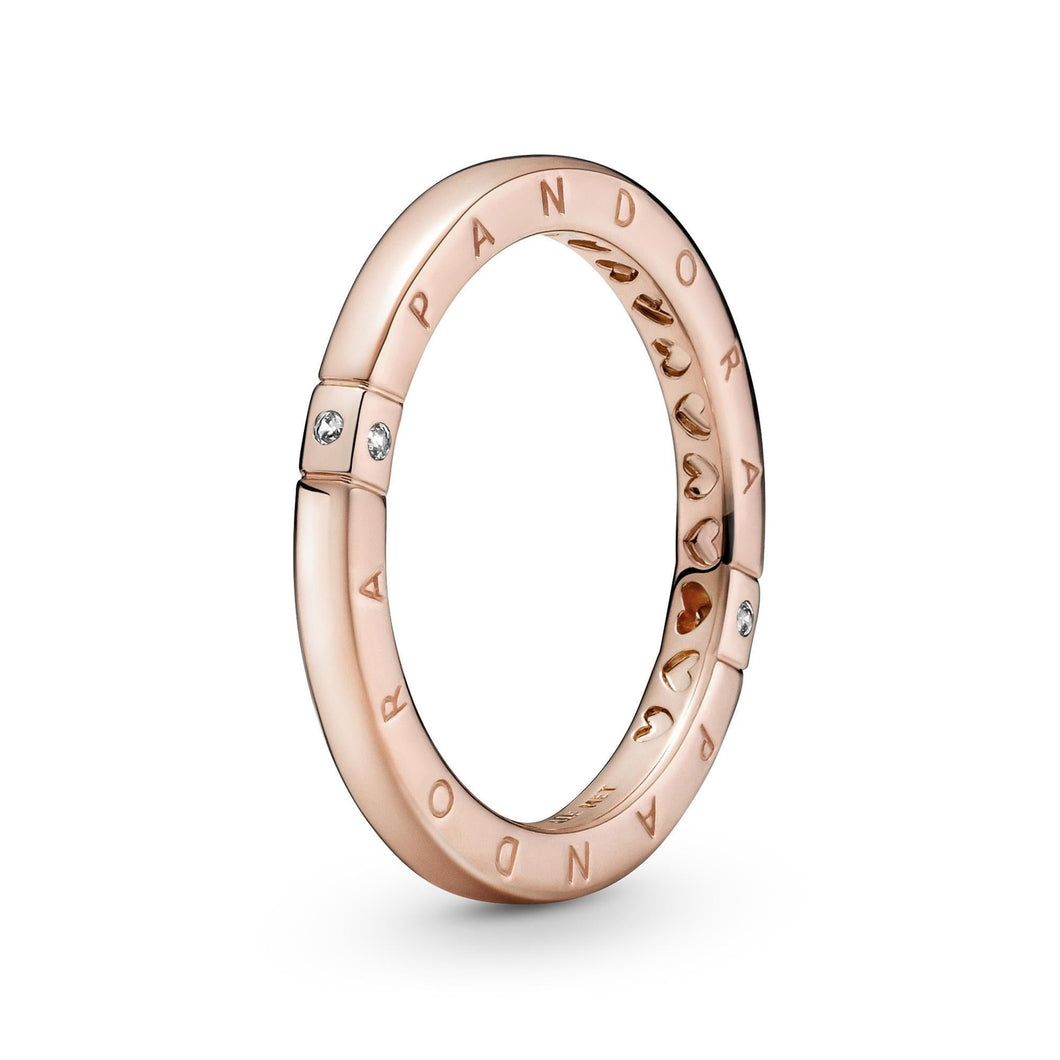 Pandora Logo & Hearts Ring, Rose Gold-Plated - Size 6