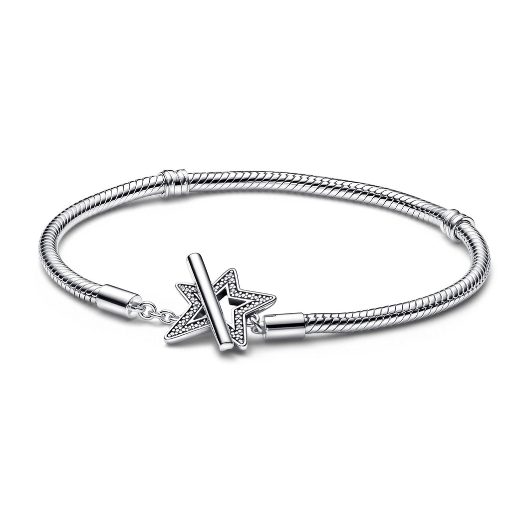 Pandora Moments Asymmetric Star T-Bar Snake Chain Bracelet | 7.1 Inches