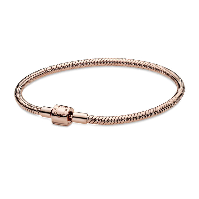 Pandora Moments Barrel Clasp Snake Chain Bracelet, Rose Gold-Plated - 7.1inches