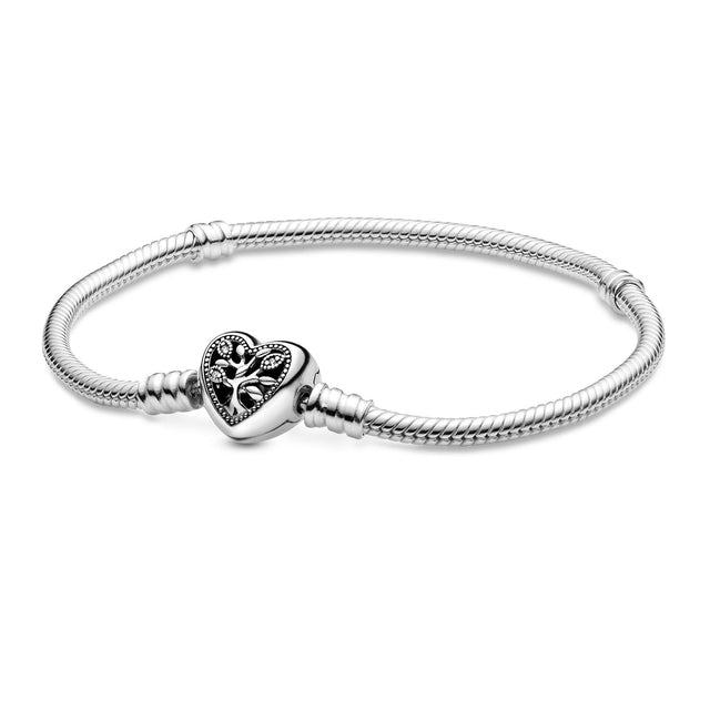 Pandora Moments Family Tree Heart Clasp Snake Chain Bracelet - 6.3inches