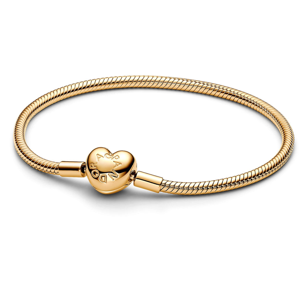Pandora Moments Gold-Plated Heart Clasp Snake Chain Bracelet - 6.3 Inches