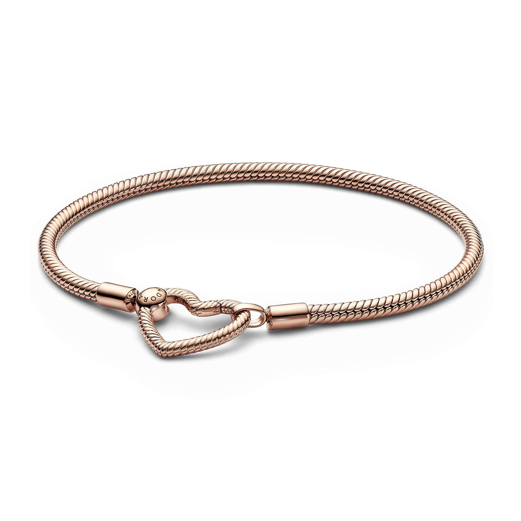 Pandora Moments Heart Closure Snake Chain Bracelet, Rose Gold-Plated - 6.3 inches