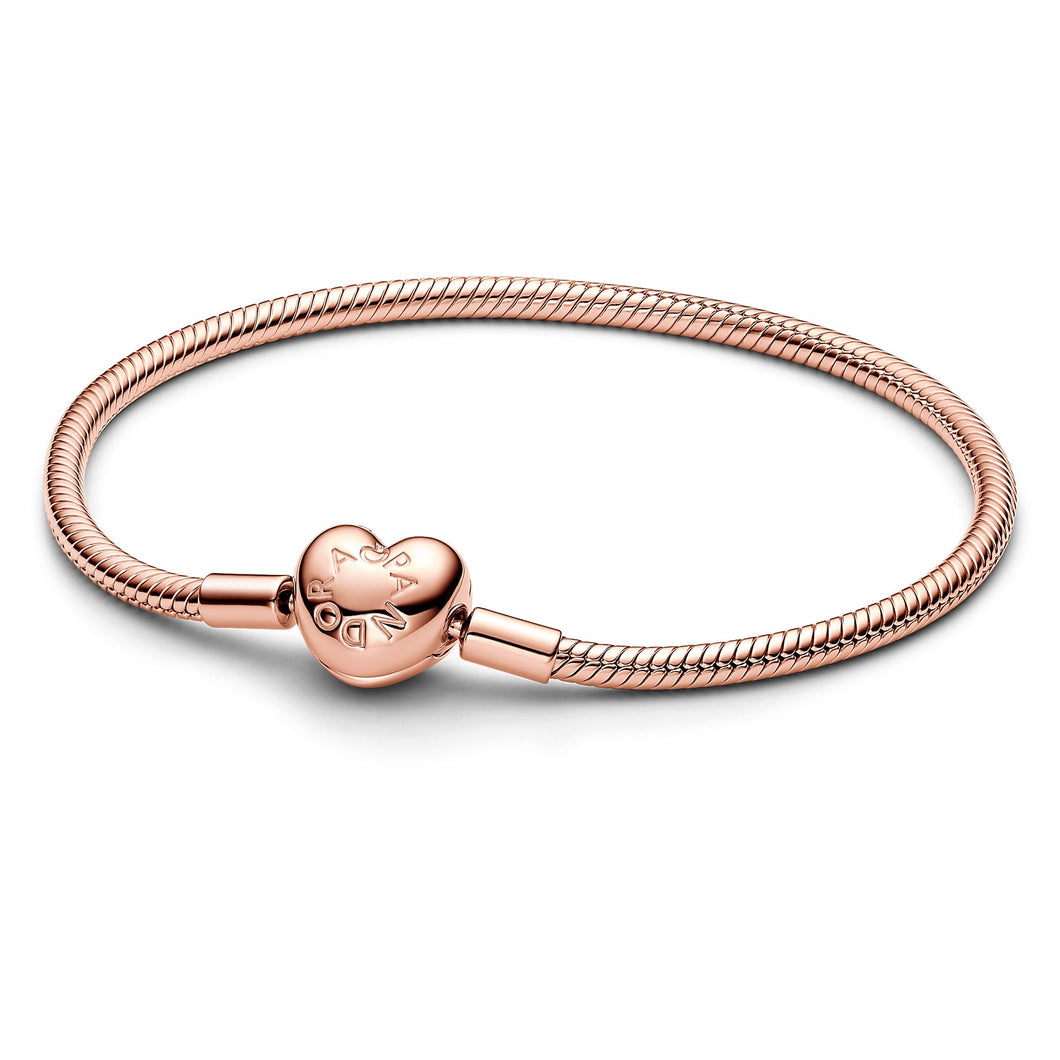 Pandora Moments Rose Gold-Plated Heart Clasp Snake Chain Bracelet - 6.3 Inches