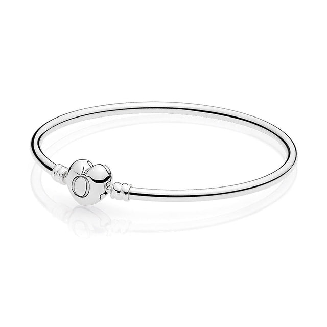 Pandora Moments Silver Bangle Bracelet, Logo Heart Clasp - 6.7inches