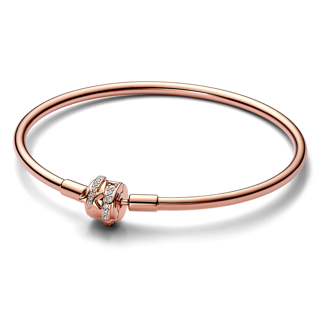 Pandora Moments Sparkling Shooting Star Clasp Rose Gold-Plated Bangle Bracelet - 7.5 Inches