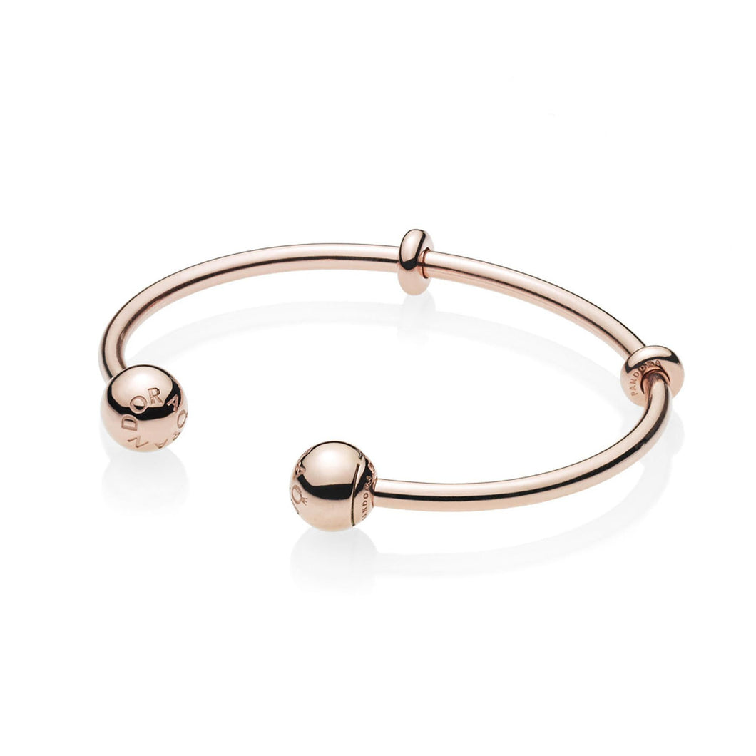 Pandora Open Bangle Bracelet, Pandora Logo Caps, Rose Gold-Plated - 8.1inches