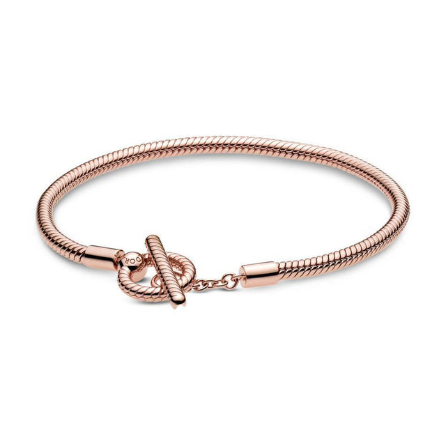 Pandora Pandora Moments T-Bar Snake Chain Bracelet, Rose Gold-Plated - 7.5 inches