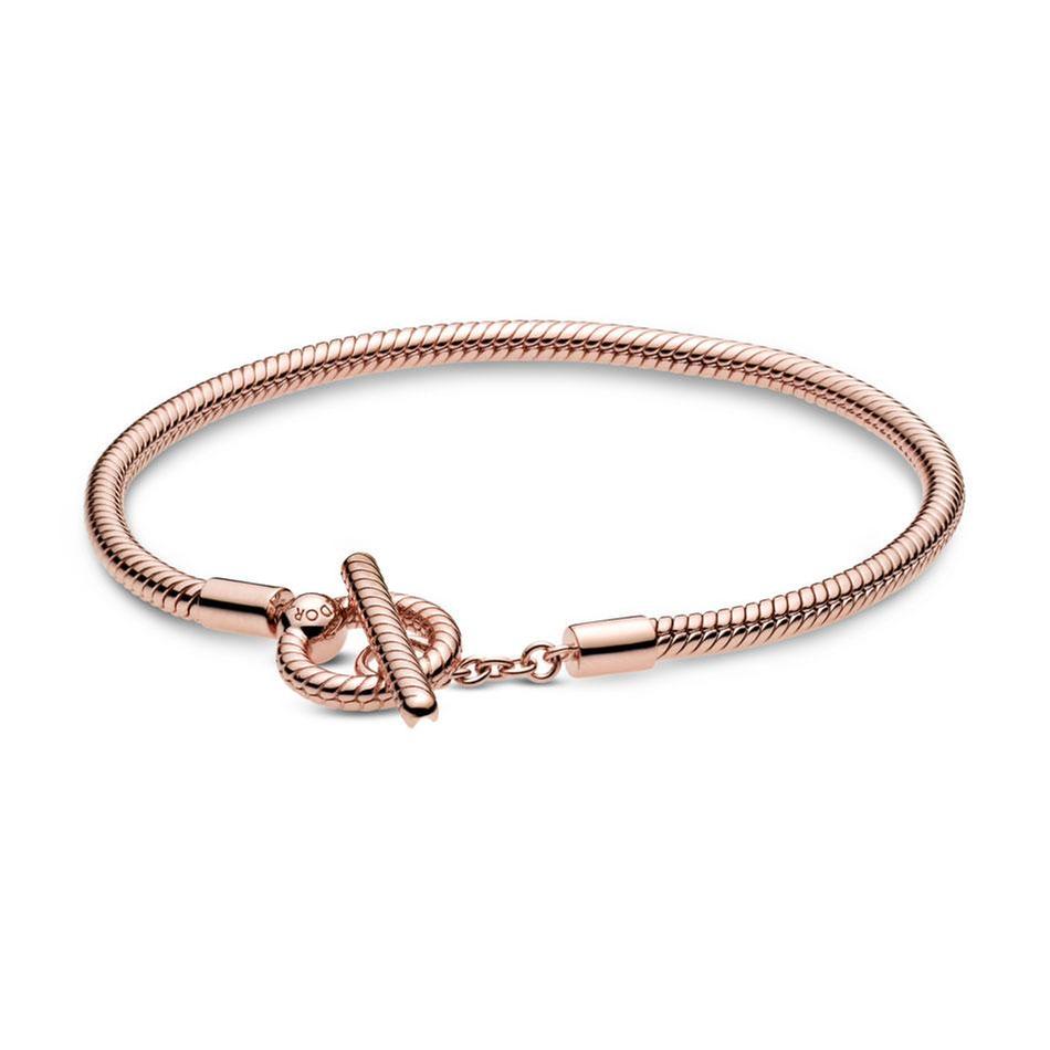 Pandora Pandora Moments T-Bar Snake Chain Bracelet, Rose Gold-Plated - 7.5 inches