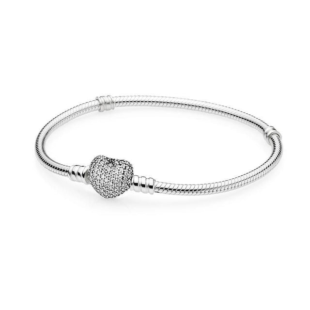 Pandora Pave Heart Clasp Bracelet, Clear Cubic Zirconia - 6.3in