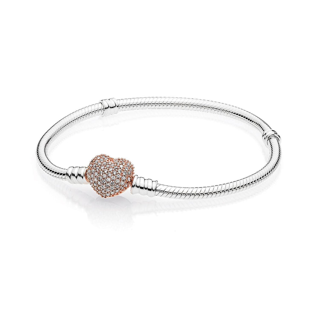 Pandora Pave Heart Clasp Bracelet, Rose Gold-Plated - 6.3inches