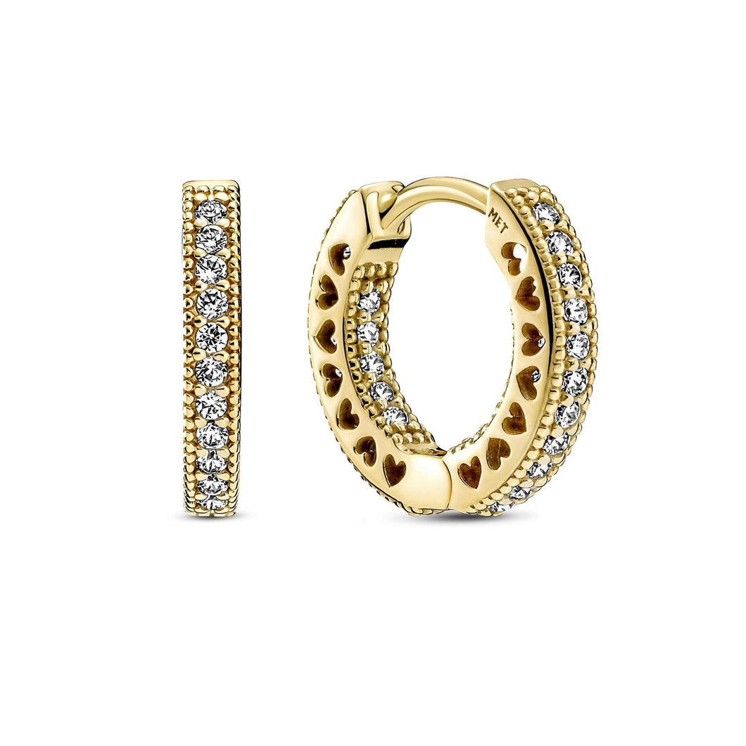Pandora Pave Heart Hoop Earrings, Gold-Plated