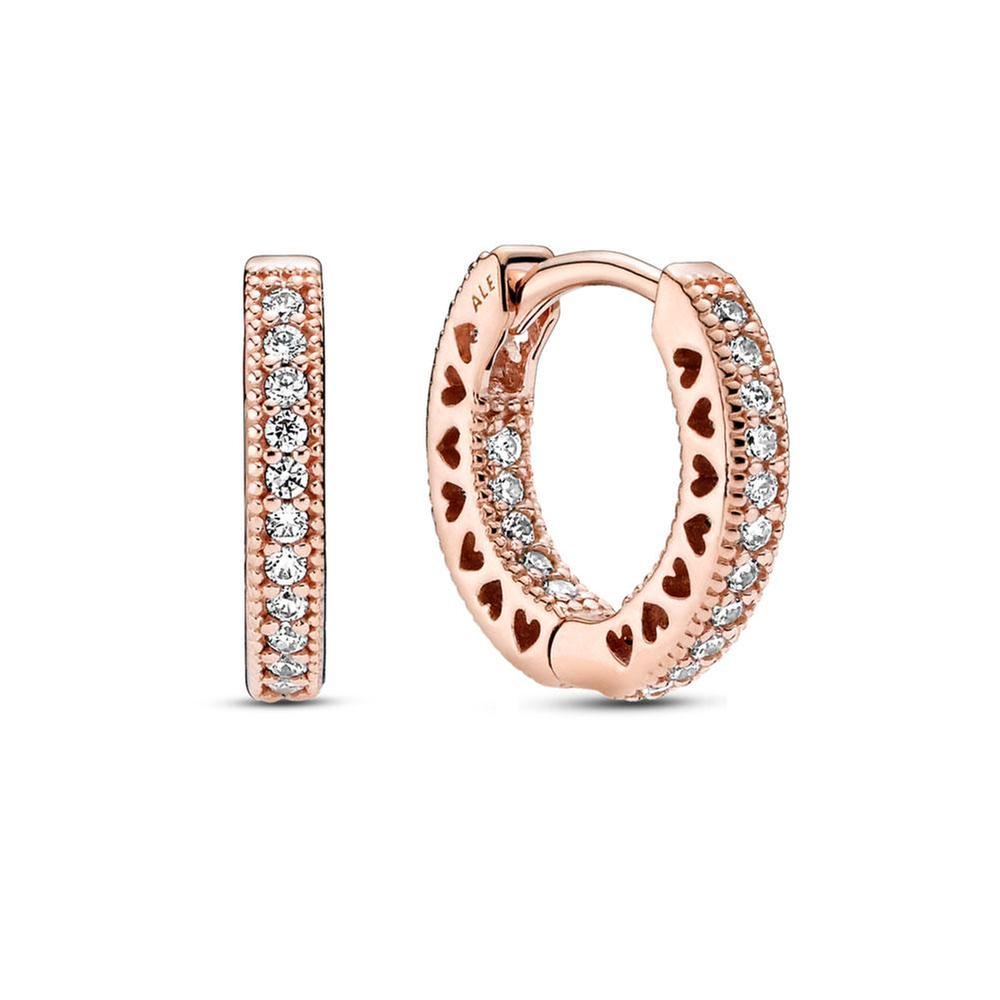 Pandora Pave Heart Hoop Earrings, Rose Gold-Plated