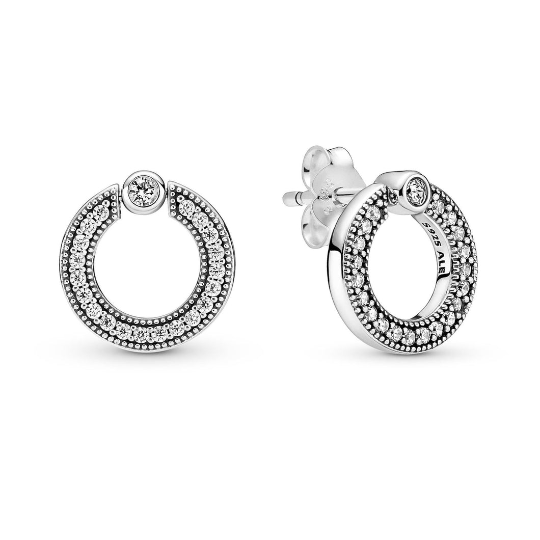 Pandora Pave & Logo Circle Reversible Stud Earrings