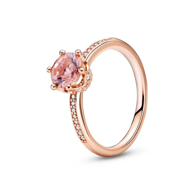 Pandora Pink Sparkling Crown Solitaire Ring, Rose Gold-Plated - Size 5