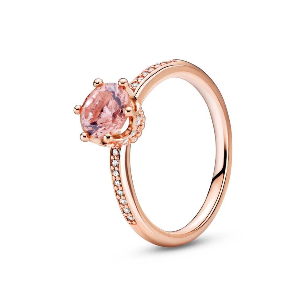 Pandora Pink Sparkling Crown Solitaire Ring, Rose Gold-Plated - Size 5