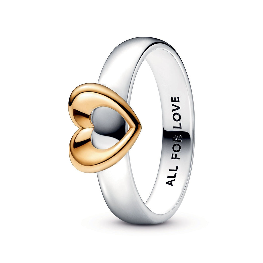 Pandora Radiant Two-Tone Sliding Heart Ring | Gold-Plated | Size 4.5