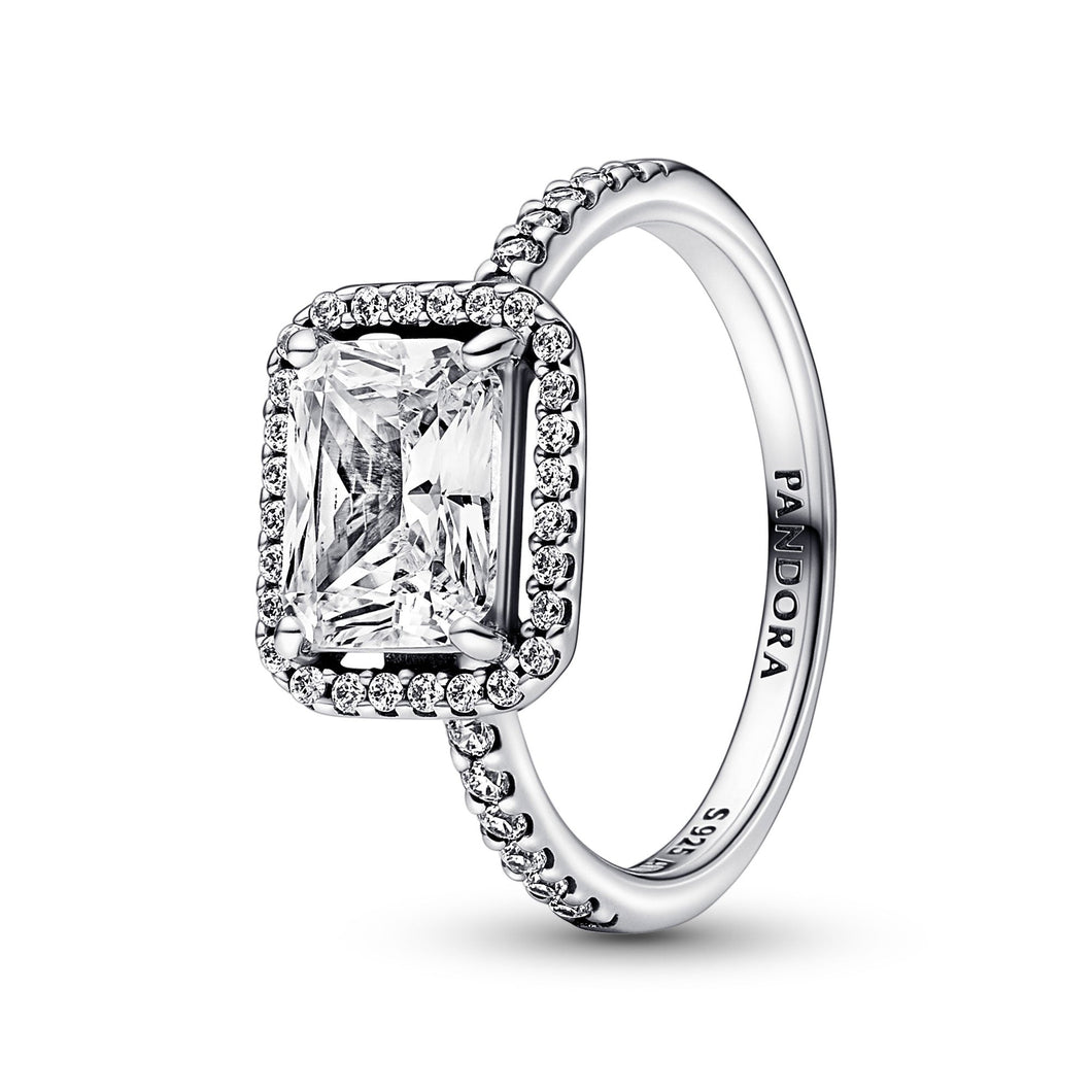 Pandora Rectangular Sparkling Halo Ring - Size 6