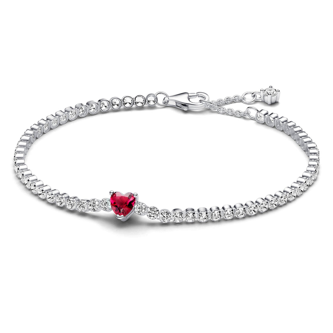 Pandora Red Sparkling Heart Tennis Bracelet - 6.3 Inches