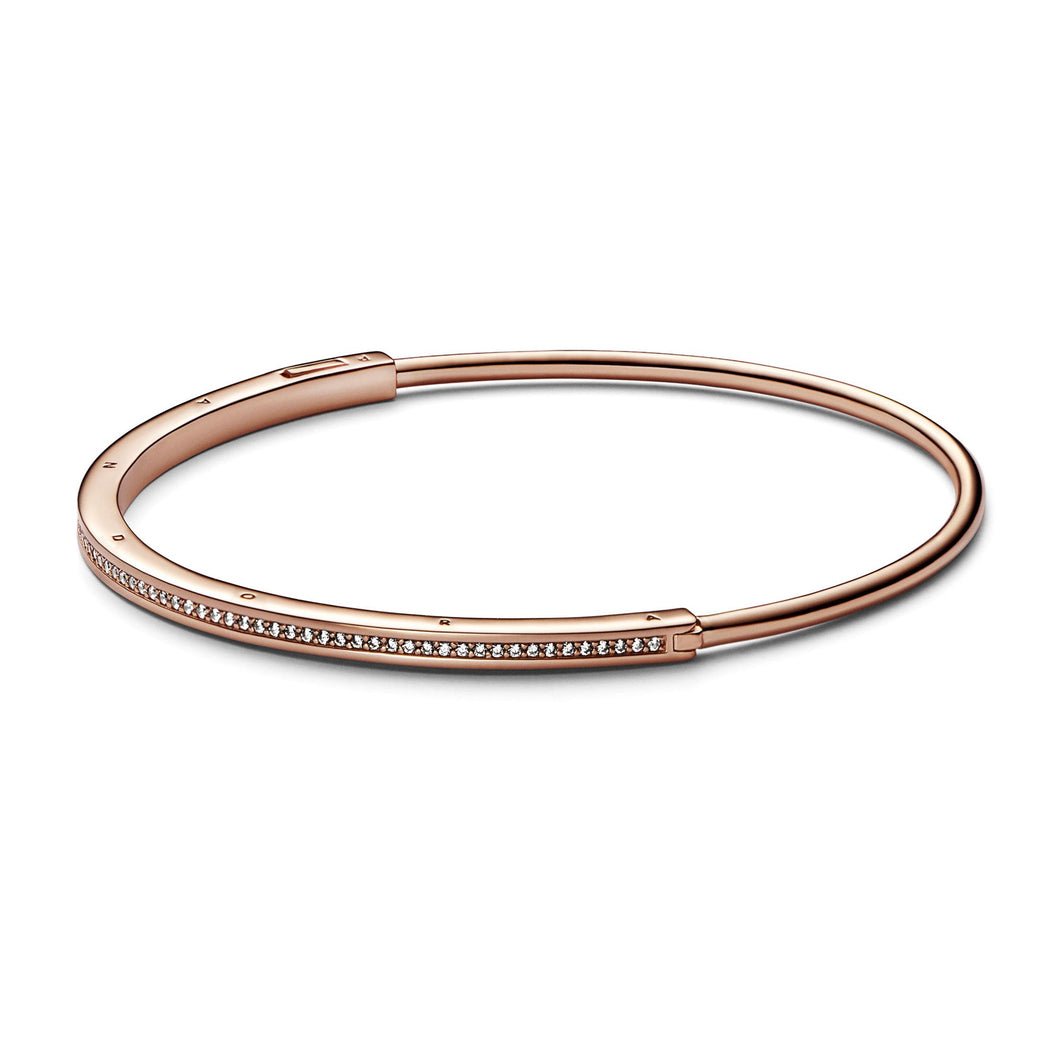 Pandora Signature I-D Pave Bangle Bracelet | Rose Gold-Plated - 6.3 Inches