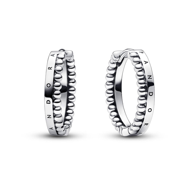 Pandora Signature Logo & Beads Hoop Earrings