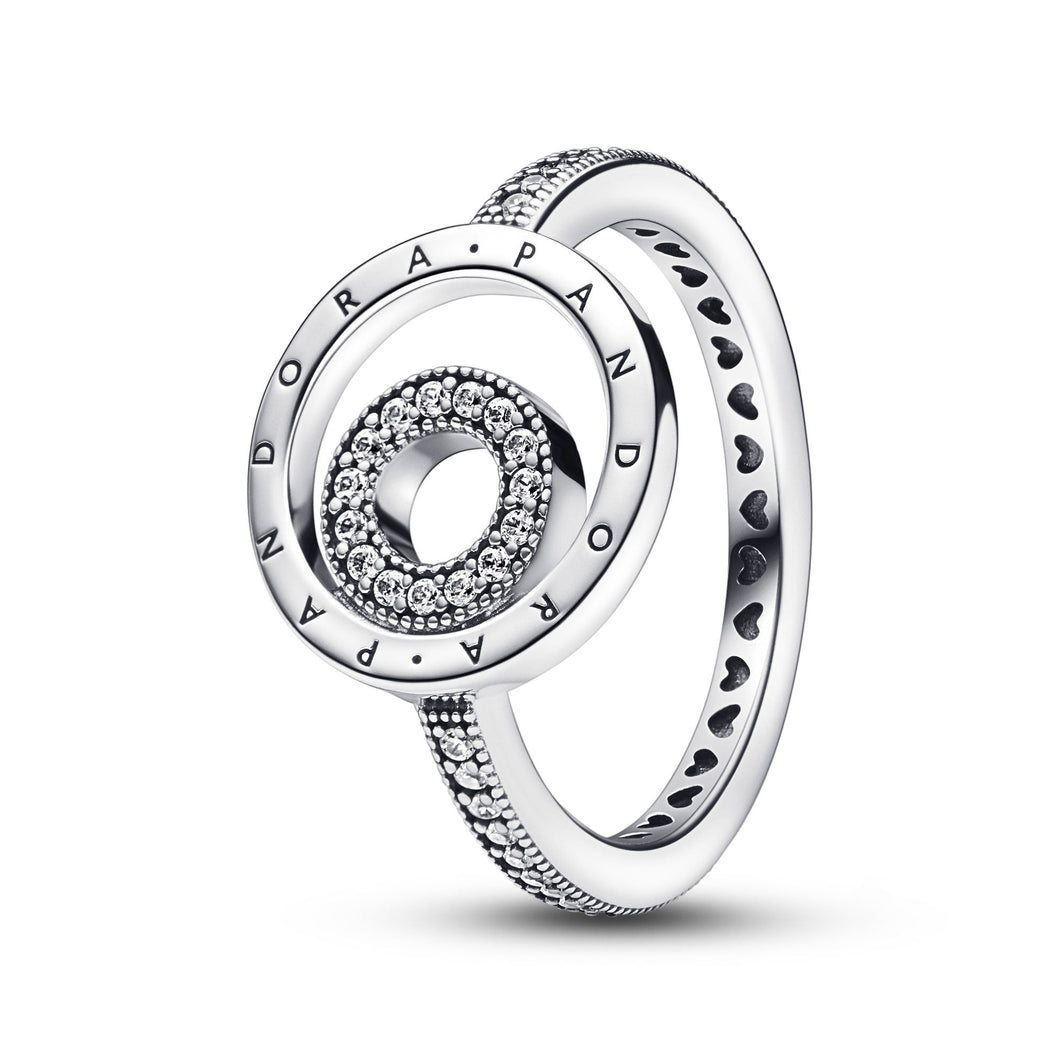 Pandora Signature Logo Circles Pave Ring - Size 6