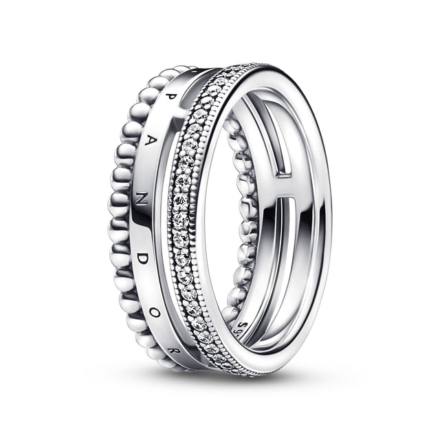 Pandora Signature Logo Pave & Beads Ring - Size 6