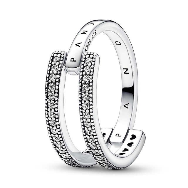 Pandora Signature Logo & Pave Double Band Ring | Size 6