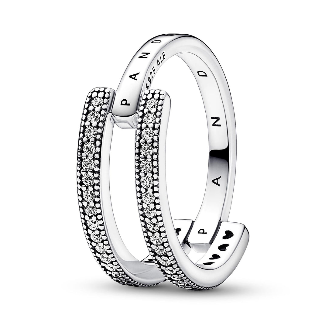 Pandora Signature Logo & Pave Double Band Ring | Size 6