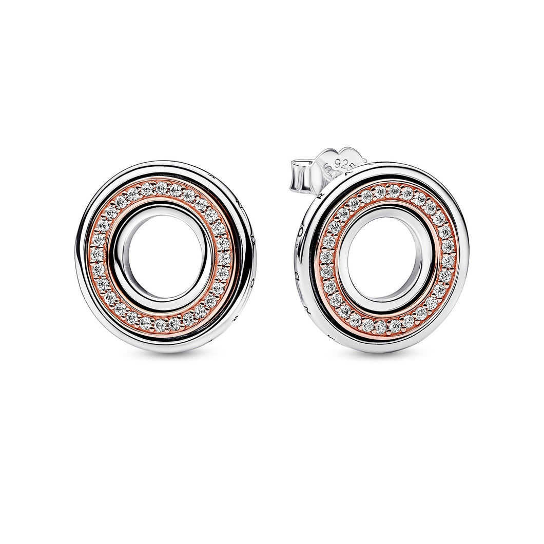 Pandora Signature Two-Tone Logo & Pave Stud Earrings | Rose Gold-Plated