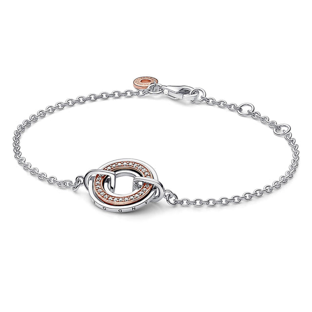 Pandora Signature Two Two-Tone Logo & Pave Chain Bracelet | Rose Gold-Plated | 7.1 Inches