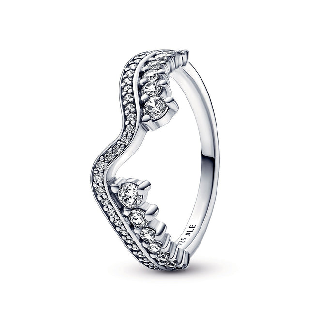 Pandora Sparkling Asymmetric Wave Ring | Size 5