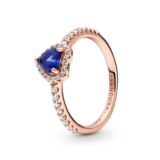 Pandora Sparkling Blue Elevated Heart Ring, Rose Gold-Plated - Size 4.5