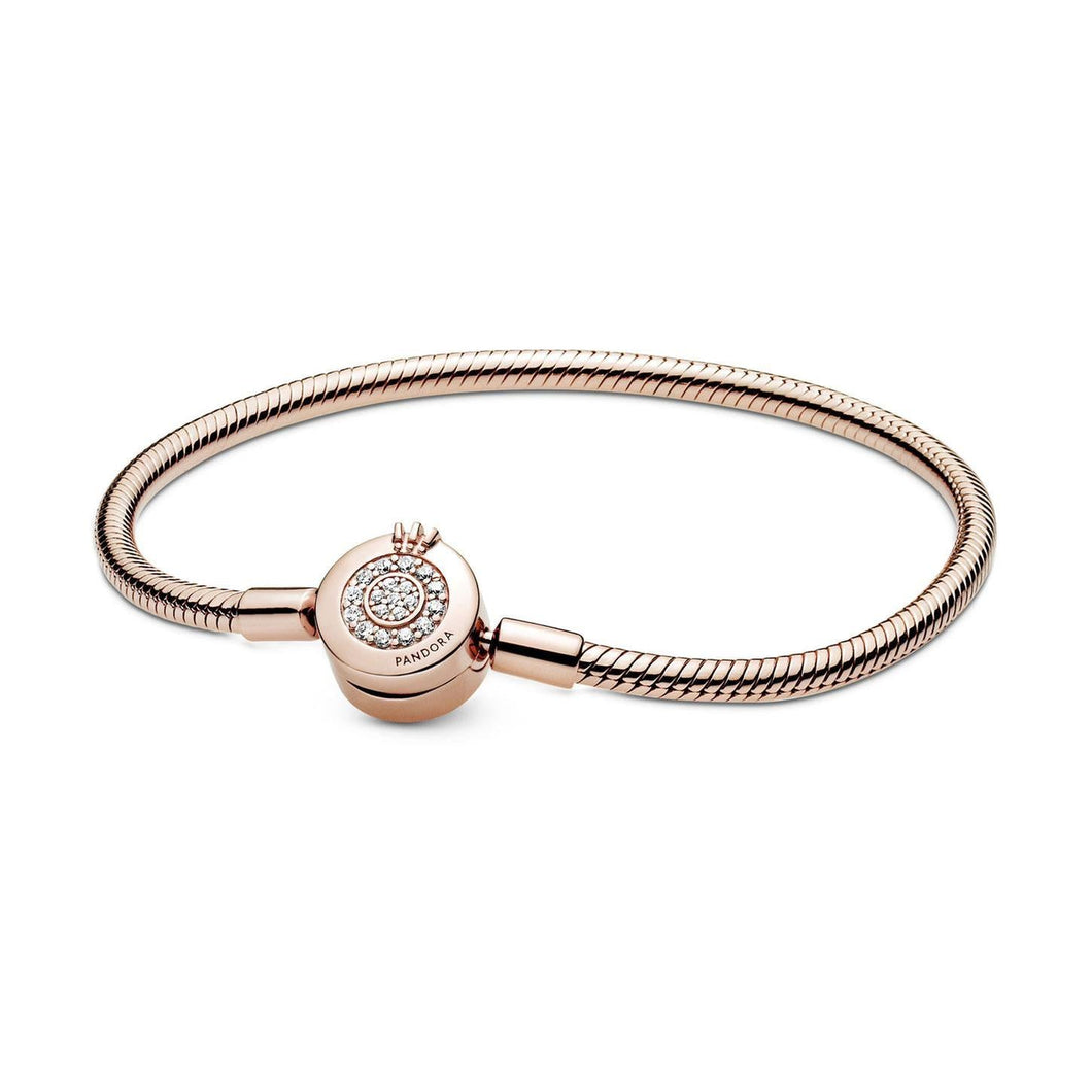 Pandora Sparkling Crown O Snake Chain Bracelet, Rose Gold-Plated - 6.7inches