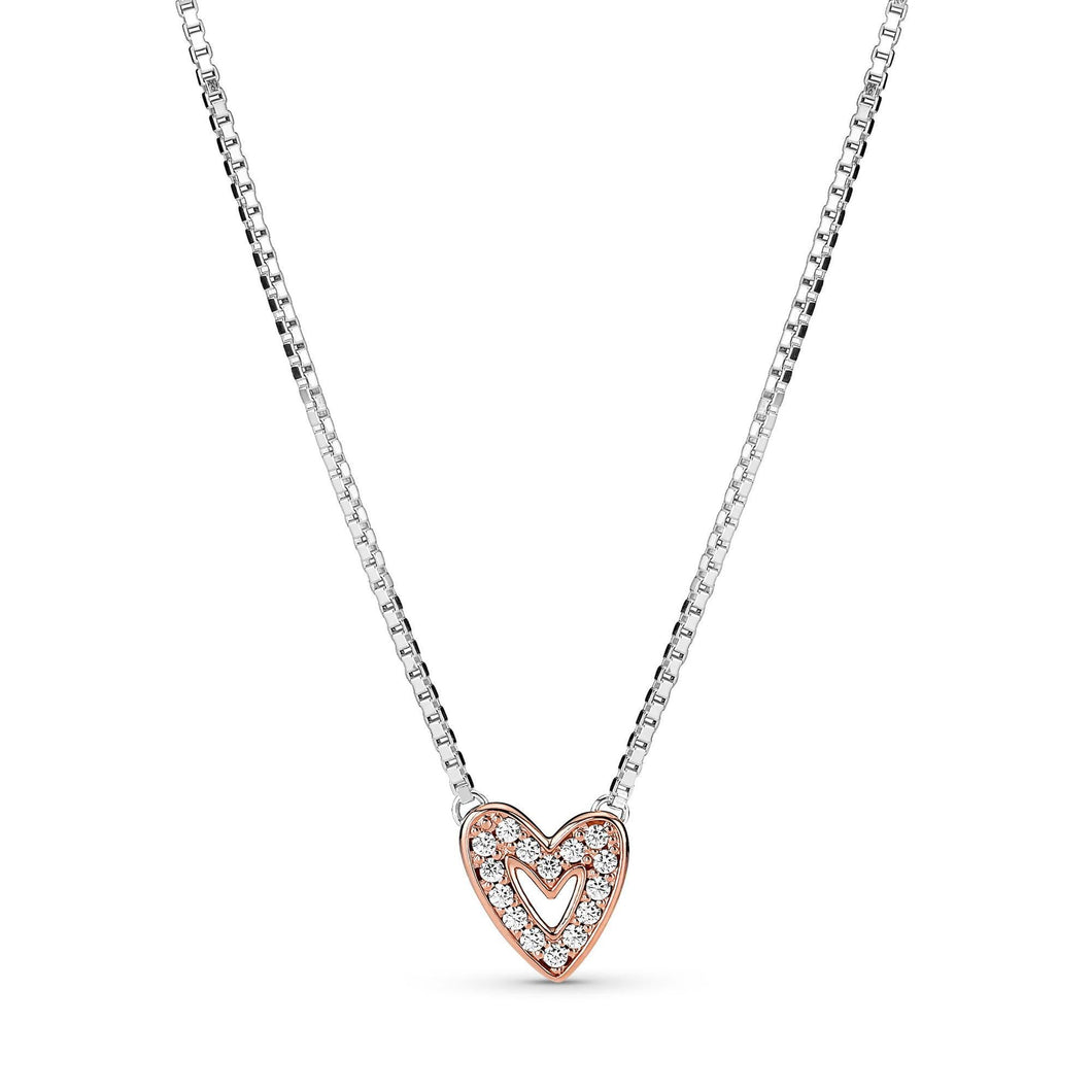 Pandora Sparkling Freehand Heart Necklace, Rose Gold-Plated