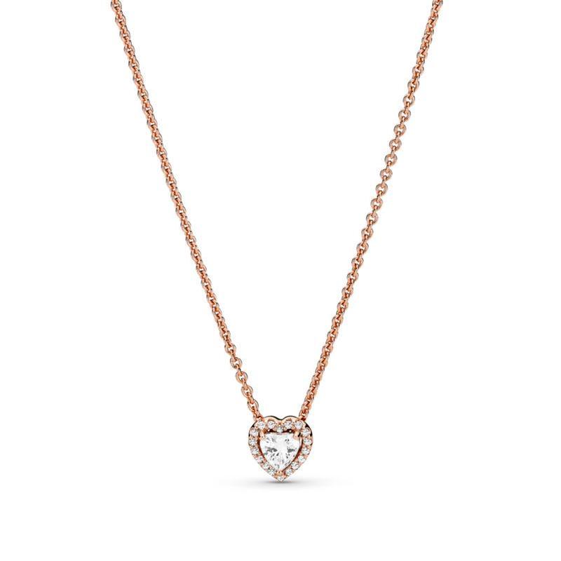 Pandora Sparkling Heart Collier Necklace, Rose Gold-Plated