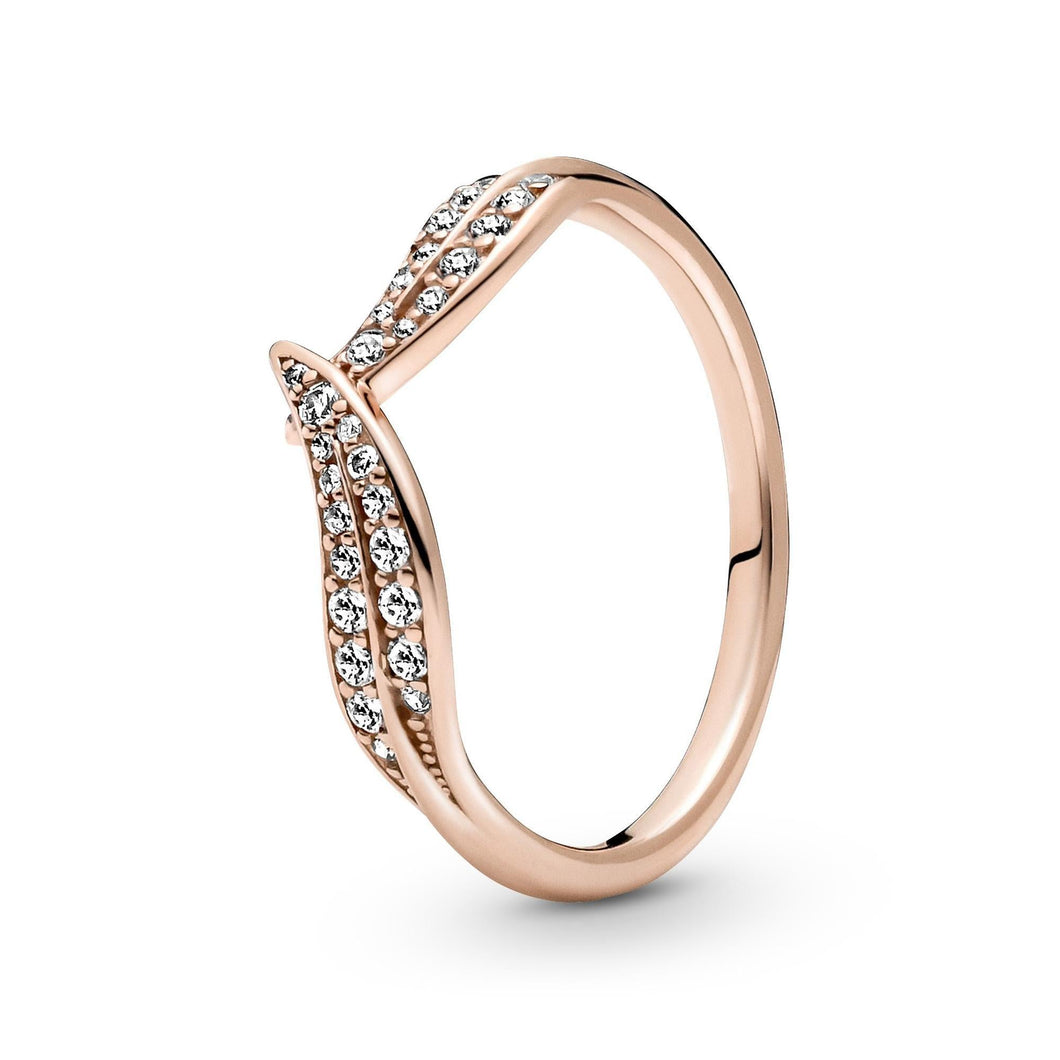 Pandora Sparkling Leaves Ring, Rose Gold-Plated - Size 7.5