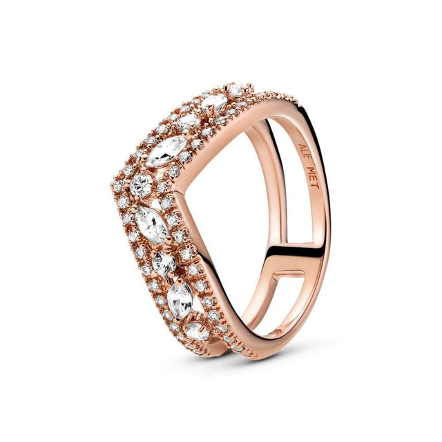 Pandora Sparkling Marquise Double Wishbone Ring, Rose Gold-Plated - Size 5