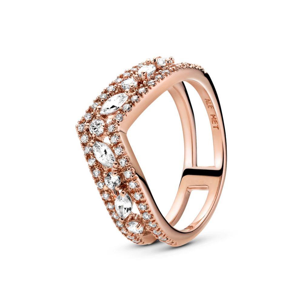 Pandora Sparkling Marquise Double Wishbone Ring, Rose Gold-Plated - Size 5