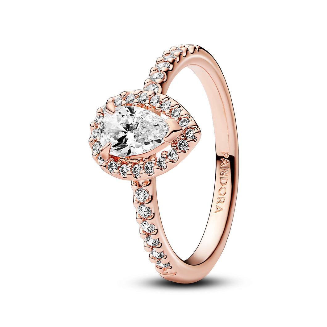 Pandora Sparkling Pear Halo Rose Gold-Plated Ring - Size 8.5