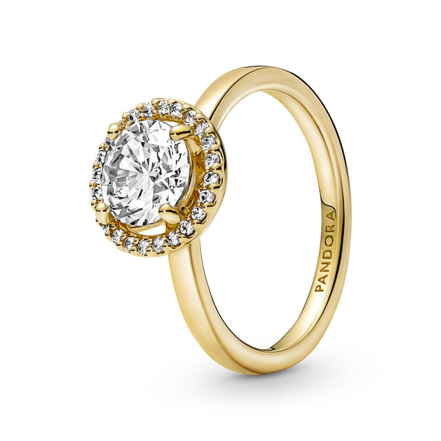 Pandora Sparkling Round Halo Ring, Gold-Plated - Size 9