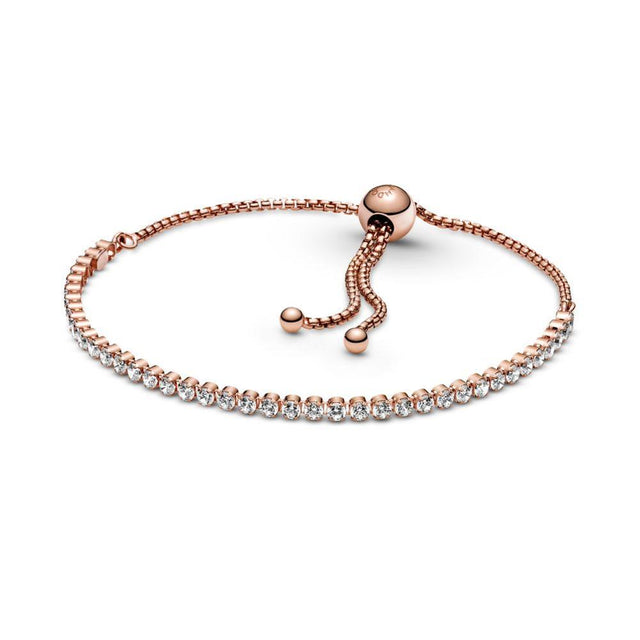 Pandora Sparkling Slider Tennis Bolo Bracelet, Rose Gold-Plated, 9 in
