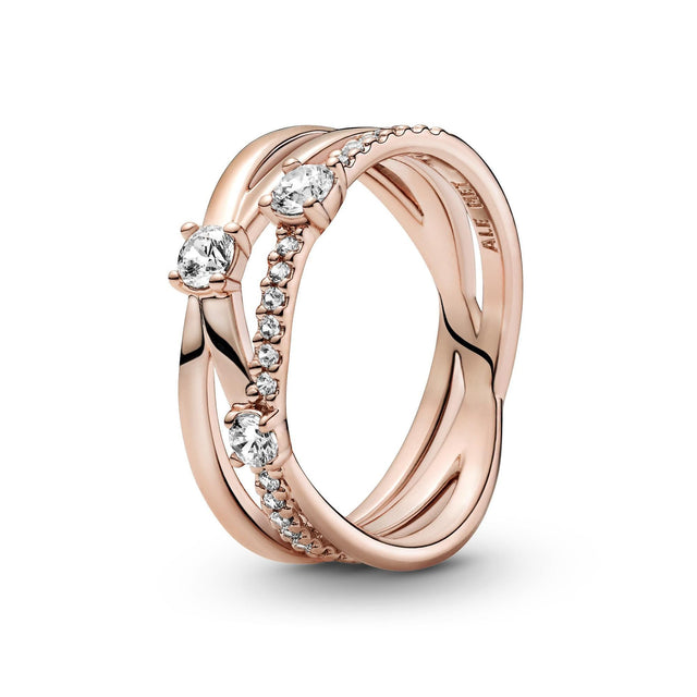 Pandora Sparkling Triple Band Ring, Rose Gold-Plated - Size 7